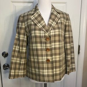 Talbots tan/cream/black plaid blazer, size 4